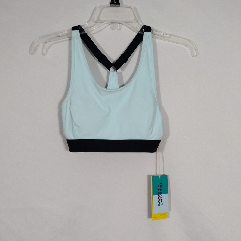 NWT Fair Harbor The Corliss Sports Bra Light Blue Colorblock Size Womens Small